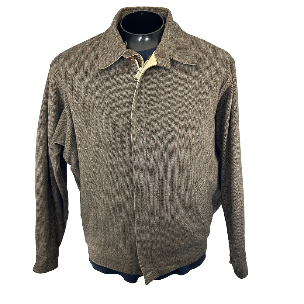 Pendleton Reversible Jacket Mens XL Brown Speckled Herringbone Wool Harrington